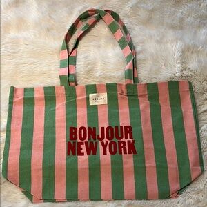 Sézane Pink and Green Striped Tote Bag Bonjour New York